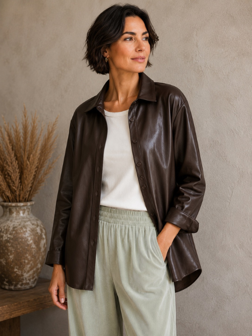 Noelle Dark Chocolate Shirt Imiteret Skind