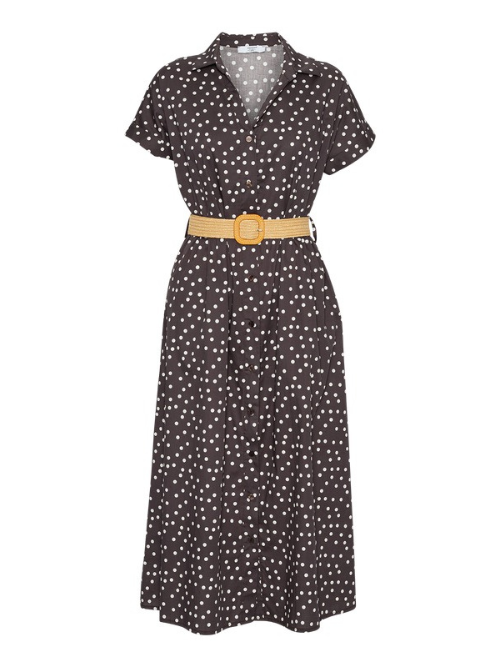 Johanna Brown Dress w. White Dots