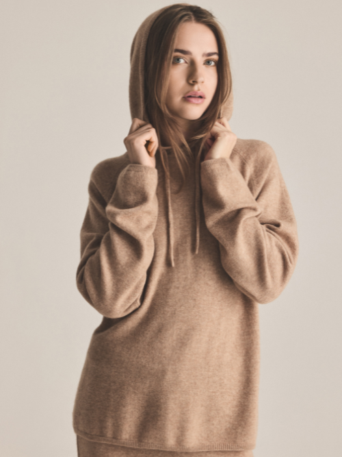 Camille L. Camel Melange Cashmere Hood