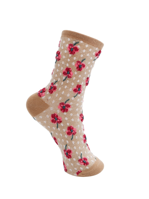 BC Ellen Beige Flower Sock
