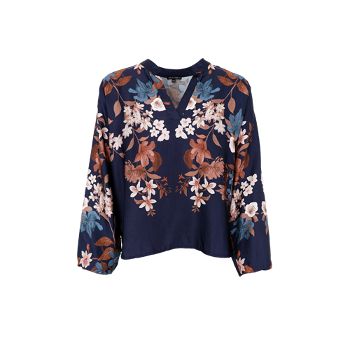 Zendaya Navy Flower Long Sleeve Blouse