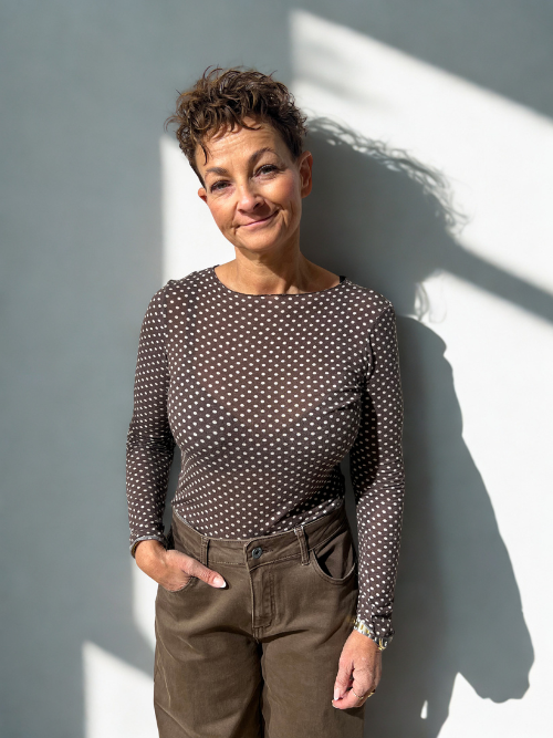 Dot T-Shirt Brun m Creme