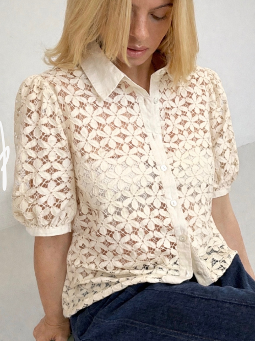 Charlotte Lace Short Sleeve Shirt Off White