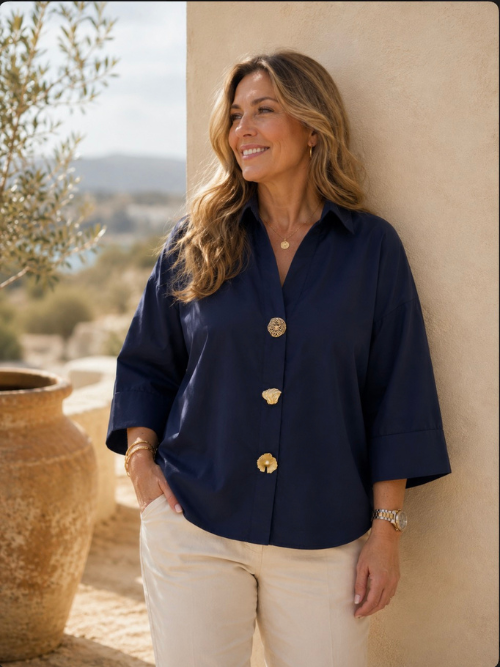 Klara Navy Blue High Neck Shirt