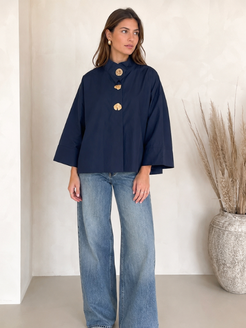 Klara Navy Blue High Neck Shirt