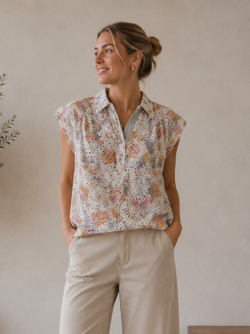 Mercy Print Embrodery Blouse