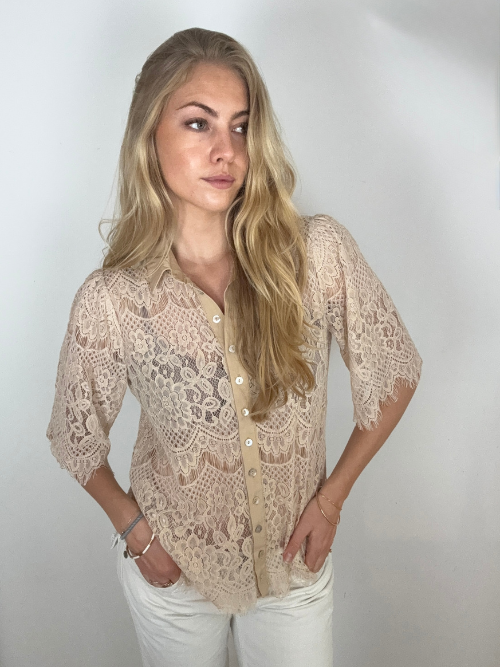 Paloma Lace Nude Kortærmet Skjorte