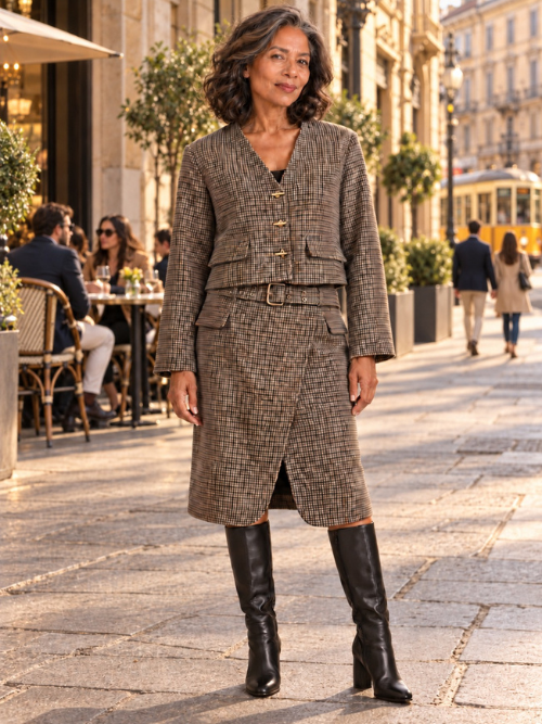 Check Skirt Black-Sand Mix