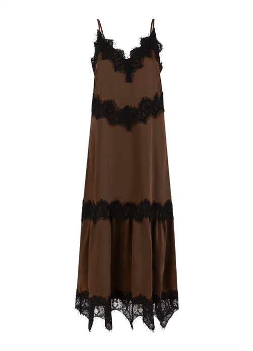 Dress w. Lace Detail Dark Brown