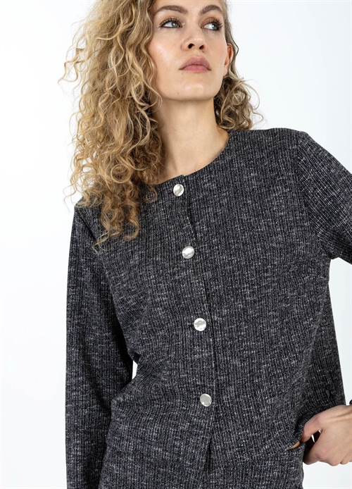 Knit Jacket w. Buttons Black Grey Melange