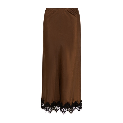 Skirt w. Lace Detail Dark Brown