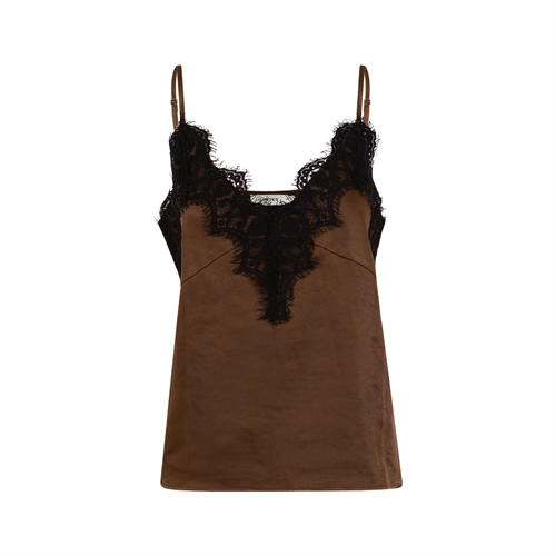Top w. Lace Detail Dark Brown