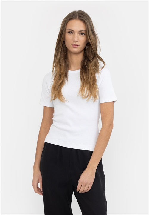 Blossom White Short Sleeve O-neck Rib T-shirt