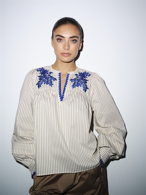 LuisaGO Blouse Creme Brown Stripes