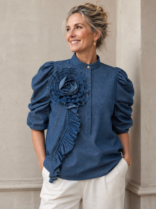 ZabinaGO Blouse Denim Chambrey