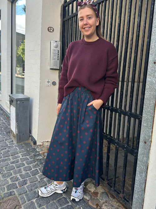 Vilma Dot Skirt Navy Wine Dot