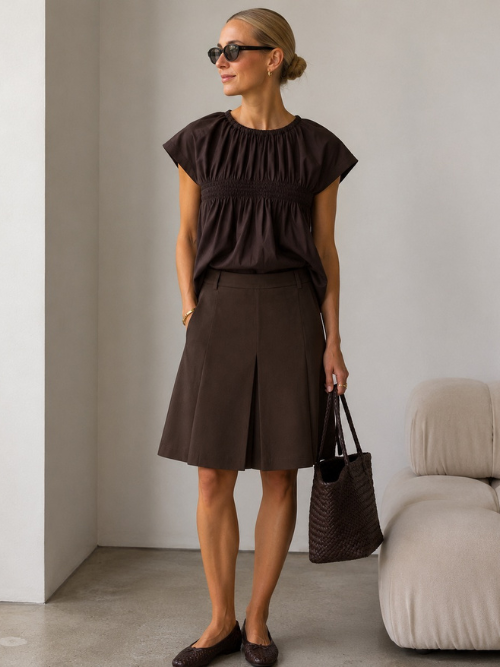 Vilma Plisse Skirt Dark Brown