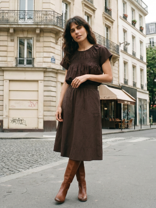 Vilma Plisse Skirt Dark Brown
