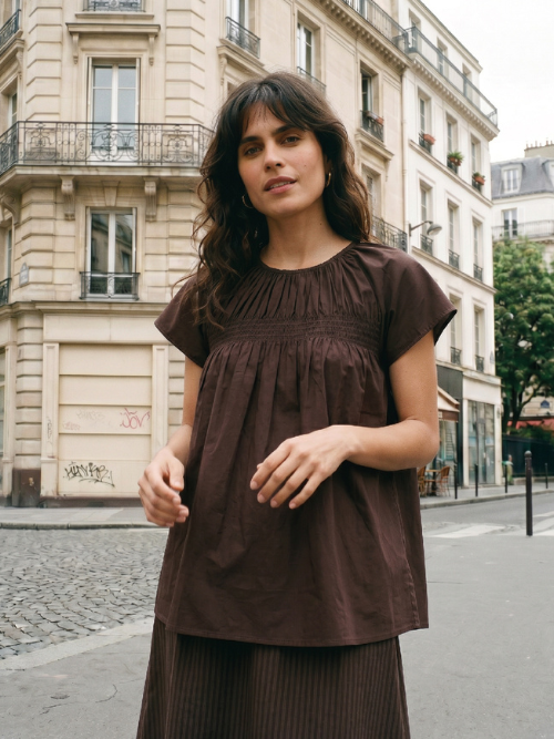 Vilma Short Sleeve Top Dark Brown