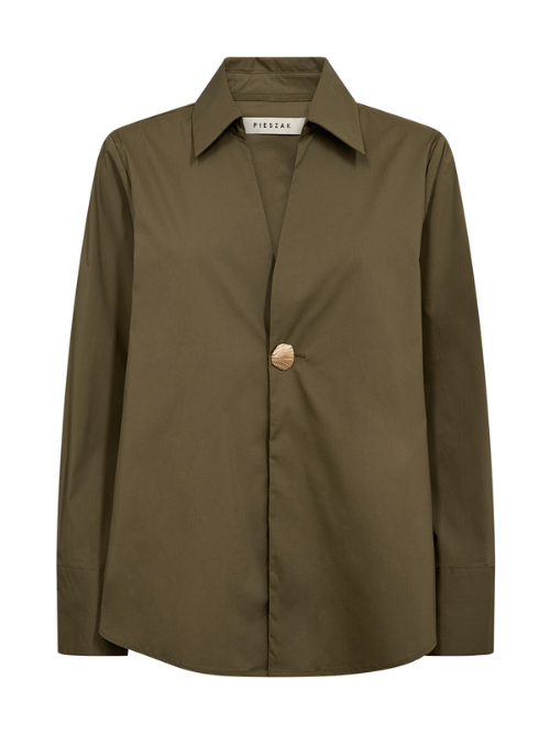 Tulip Button Poplin Shirt Shadow Green
