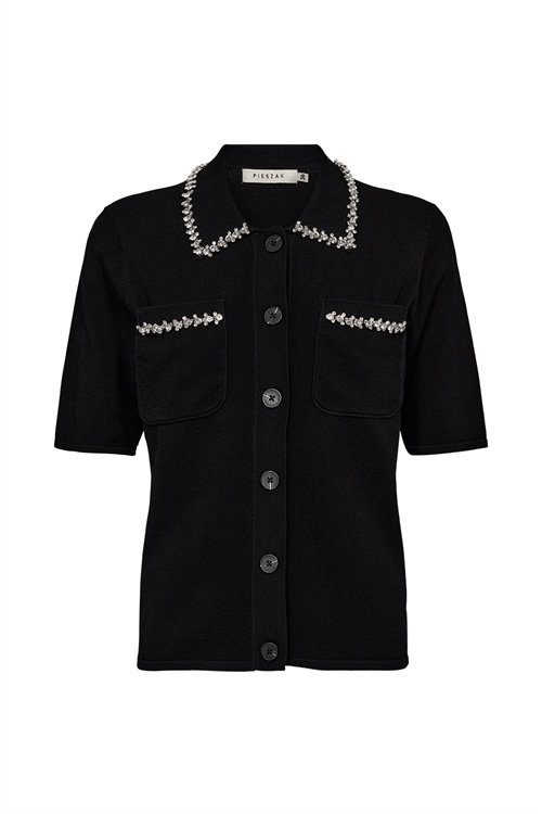 Vigga Rhinestone Polo Knit Black