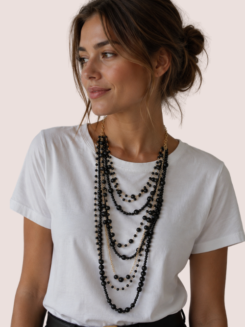 8-Row Pearl Necklace Black