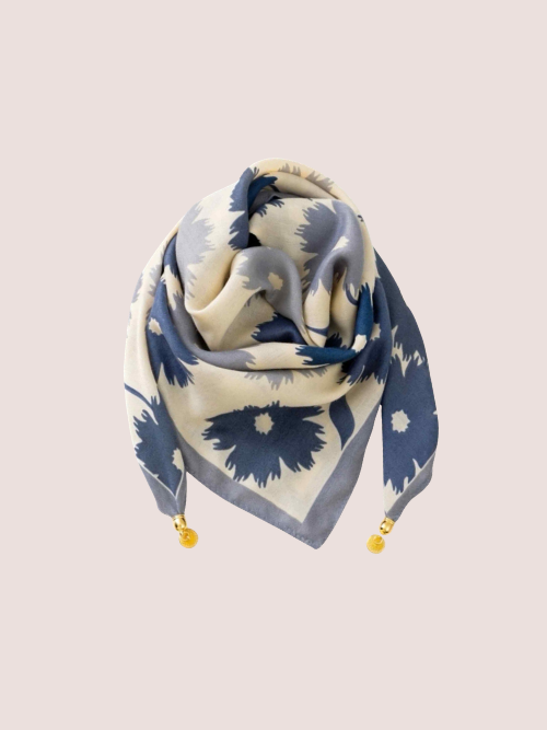 Franny Blå Blomst Tørklæde m. Smykke
