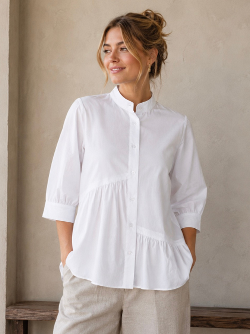 Anabel 3/4 White Asymmetric Shirt