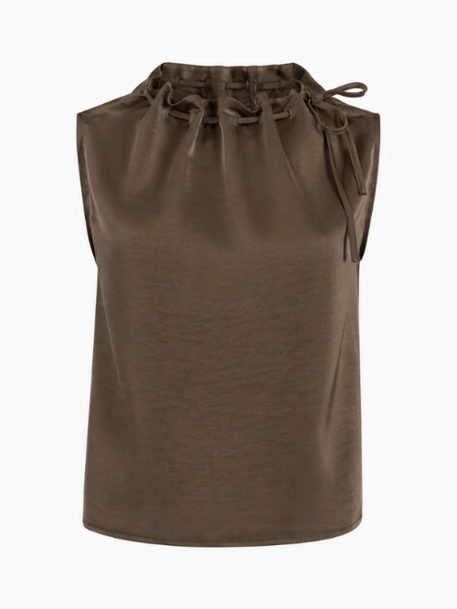 Aya Dark Brown Sleeve Less Top