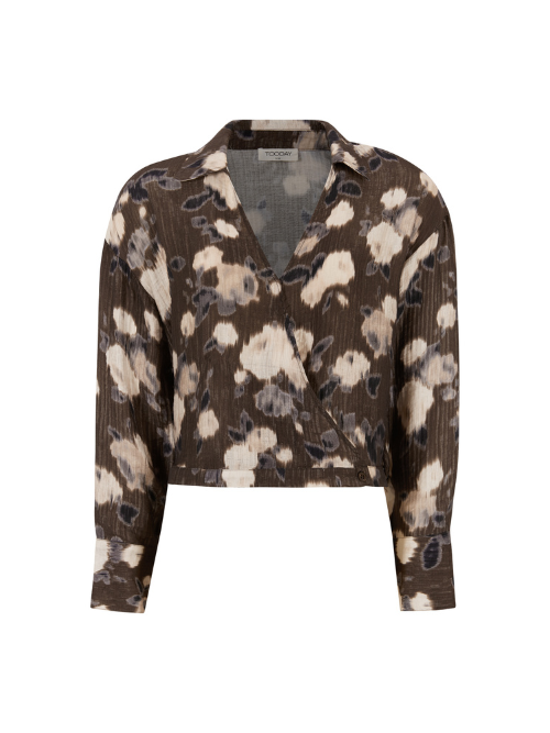 Emina Flower Print Long Sleeve Wrap Shirt